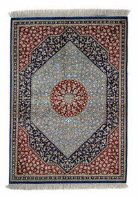Tapis persan - Ghom - 84 x 60 cm - bleu foncé