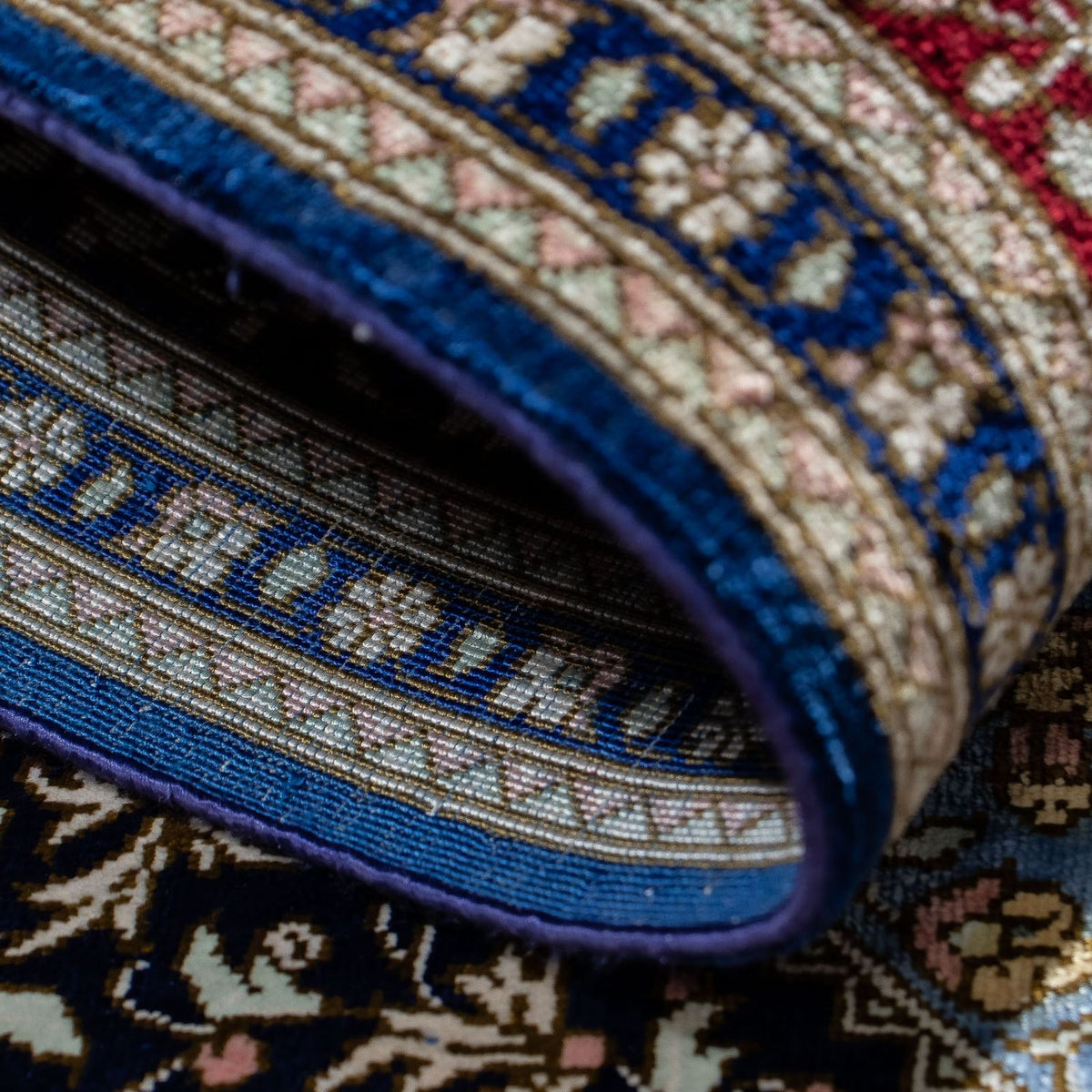 Tapis persan - Ghom - 84 x 60 cm - bleu foncé