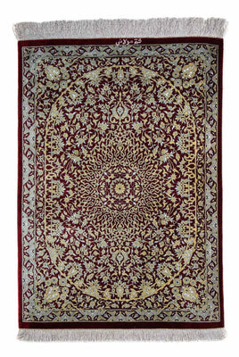 Tapis persan - Ghom - 78 x 54 cm - rouge foncé