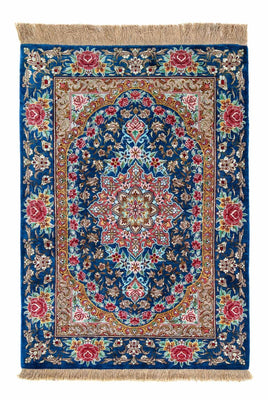 Tapis persan - Ghom - 80 x 55 cm - bleu foncé