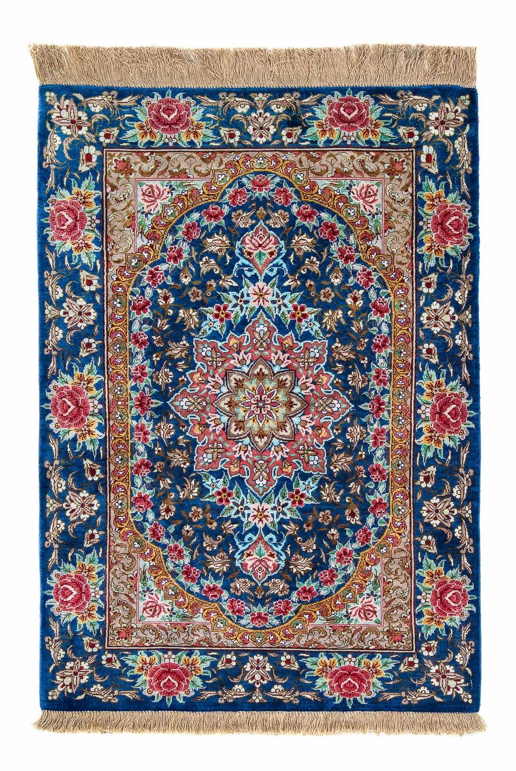 Tapis persan - Ghom - 80 x 55 cm - bleu foncé