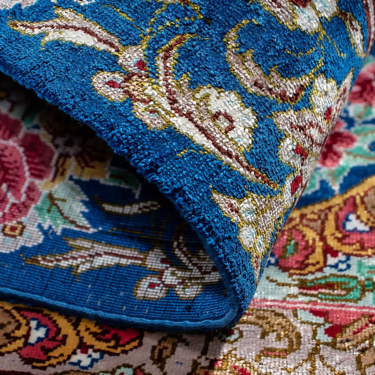 Tapis persan - Ghom - 80 x 55 cm - bleu foncé