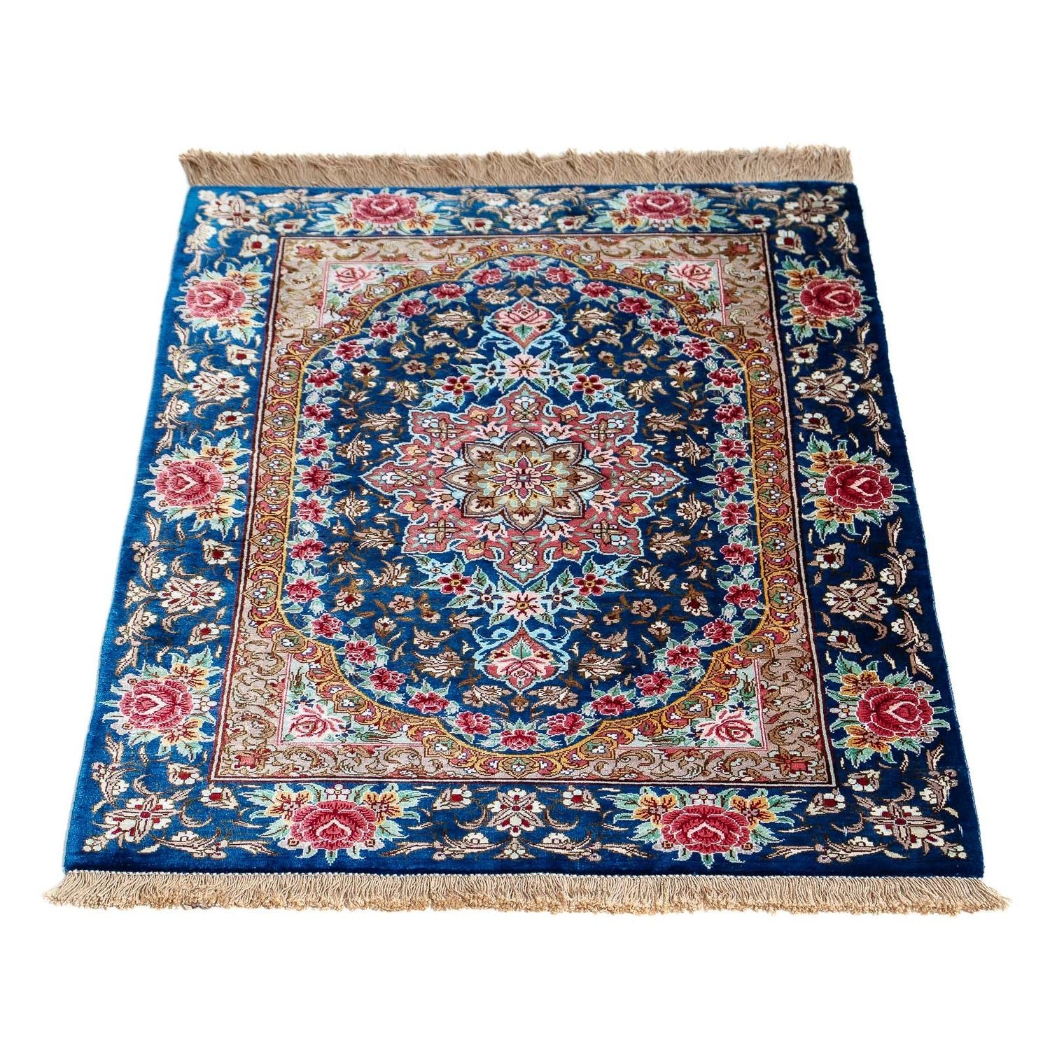 Tapis persan - Ghom - 80 x 55 cm - bleu foncé