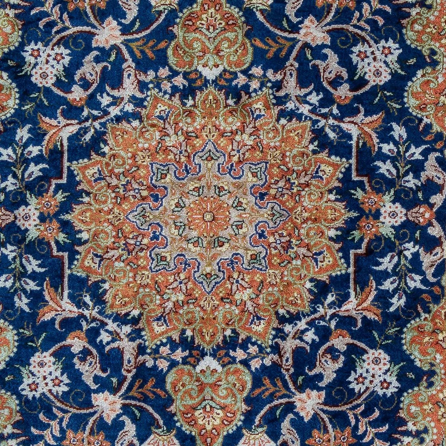 Tapis persan - Ghom - 78 x 55 cm - bleu foncé