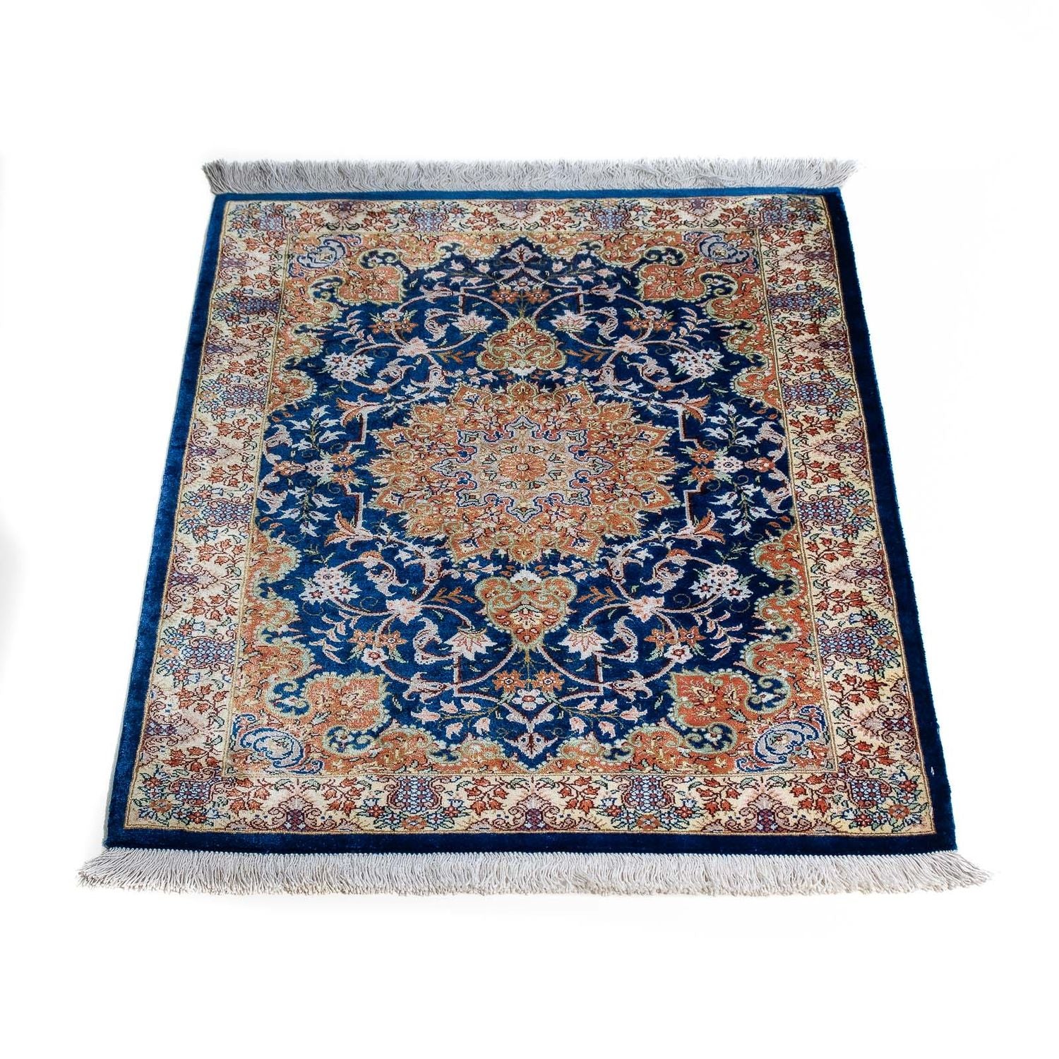 Tapis persan - Ghom - 78 x 55 cm - bleu foncé