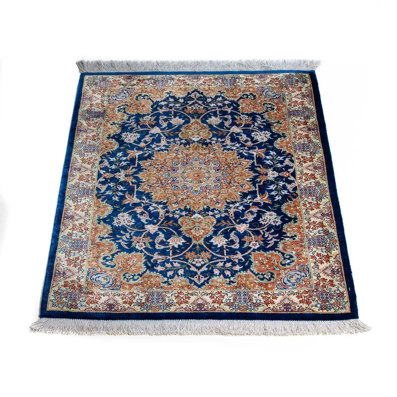 Tapis persan - Ghom - 78 x 55 cm - bleu foncé