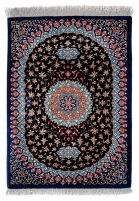 Tapis persan - Ghom - 80 x 55 cm - bleu foncé