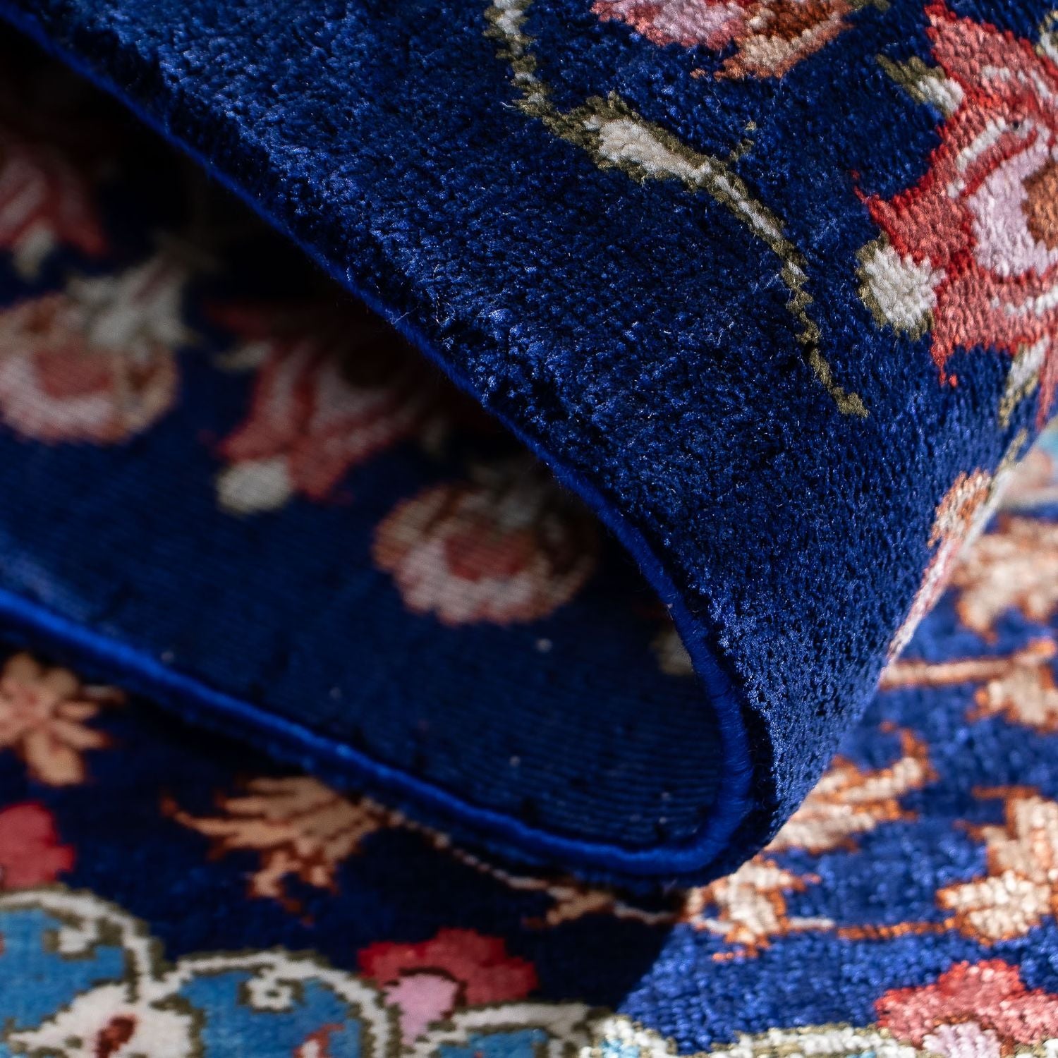 Tapis persan - Ghom - 80 x 55 cm - bleu foncé