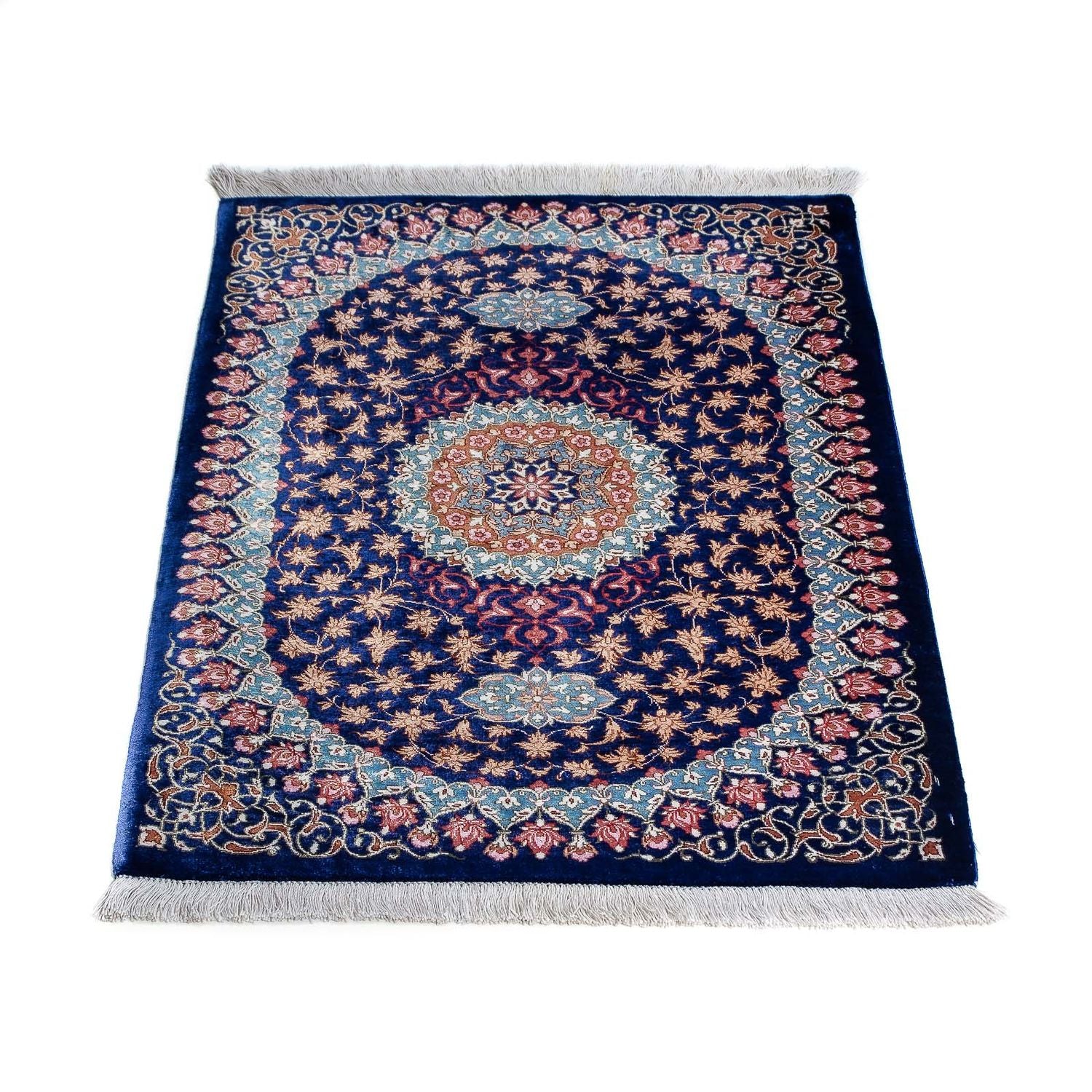 Tapis persan - Ghom - 80 x 55 cm - bleu foncé