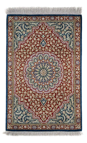 Tapis persan - Ghom - 83 x 53 cm - bleu foncé