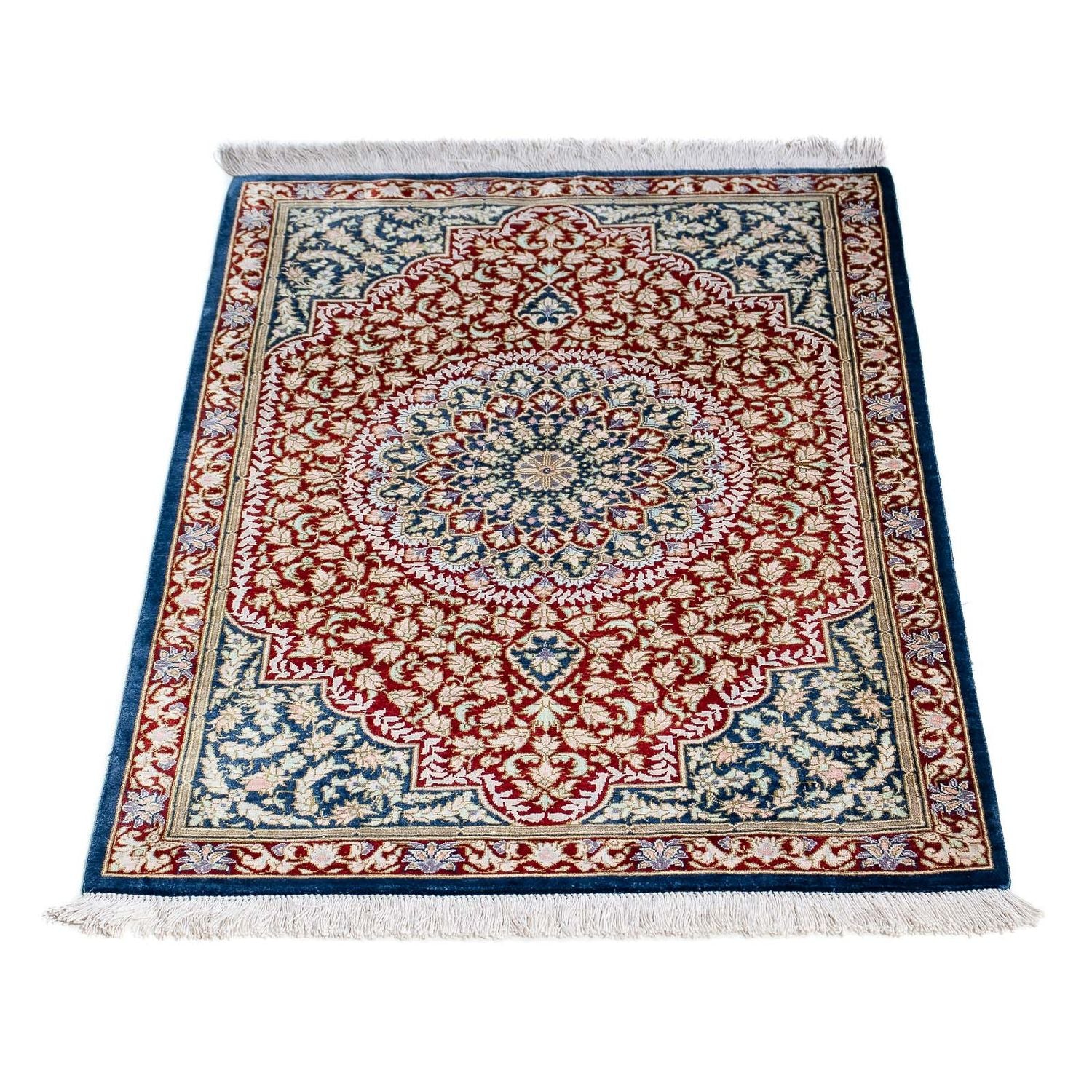 Tapis persan - Ghom - 83 x 53 cm - bleu foncé