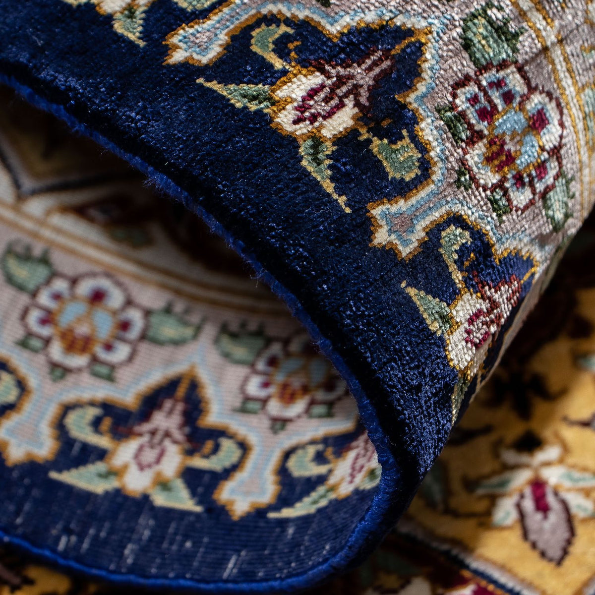 Tapis persan - Ghom - 87 x 59 cm - bleu foncé