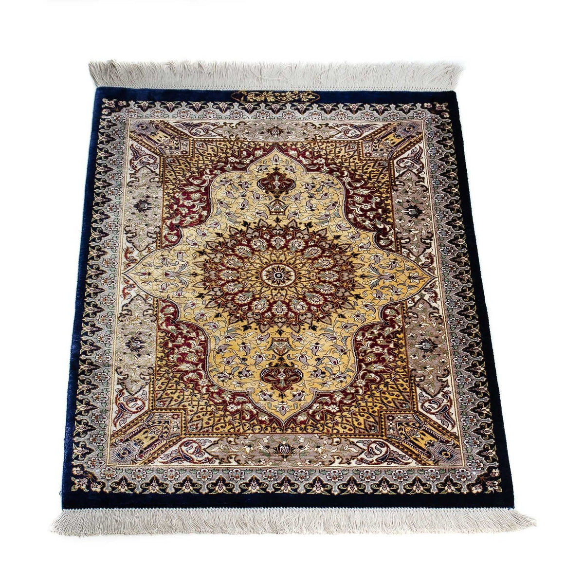 Tapis persan - Ghom - 87 x 59 cm - bleu foncé