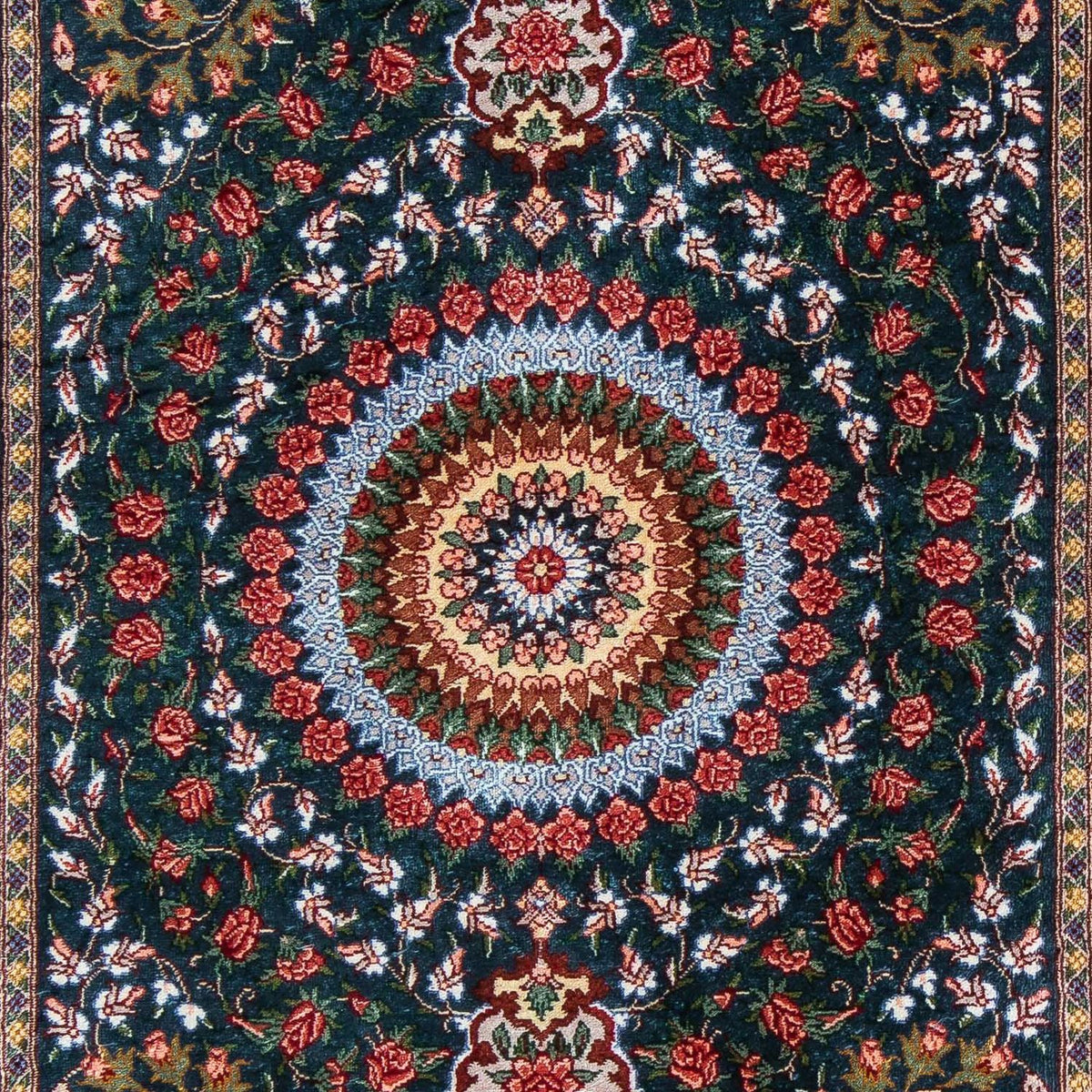 Tapis persan - Ghom - 93 x 60 cm - bleu foncé
