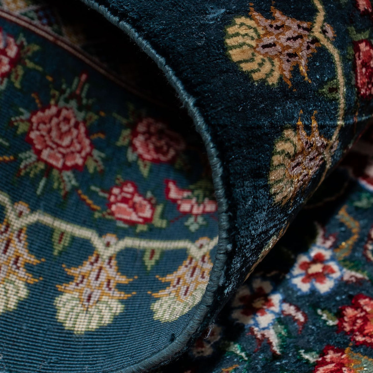 Tapis persan - Ghom - 93 x 60 cm - bleu foncé