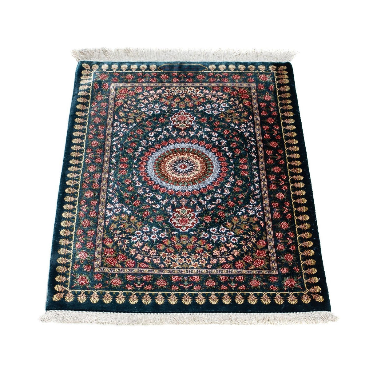 Tapis persan - Ghom - 93 x 60 cm - bleu foncé