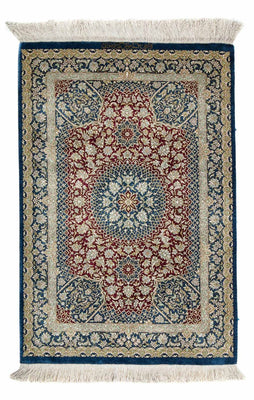 Tapis persan - Ghom - 92 x 61 cm - bleu foncé
