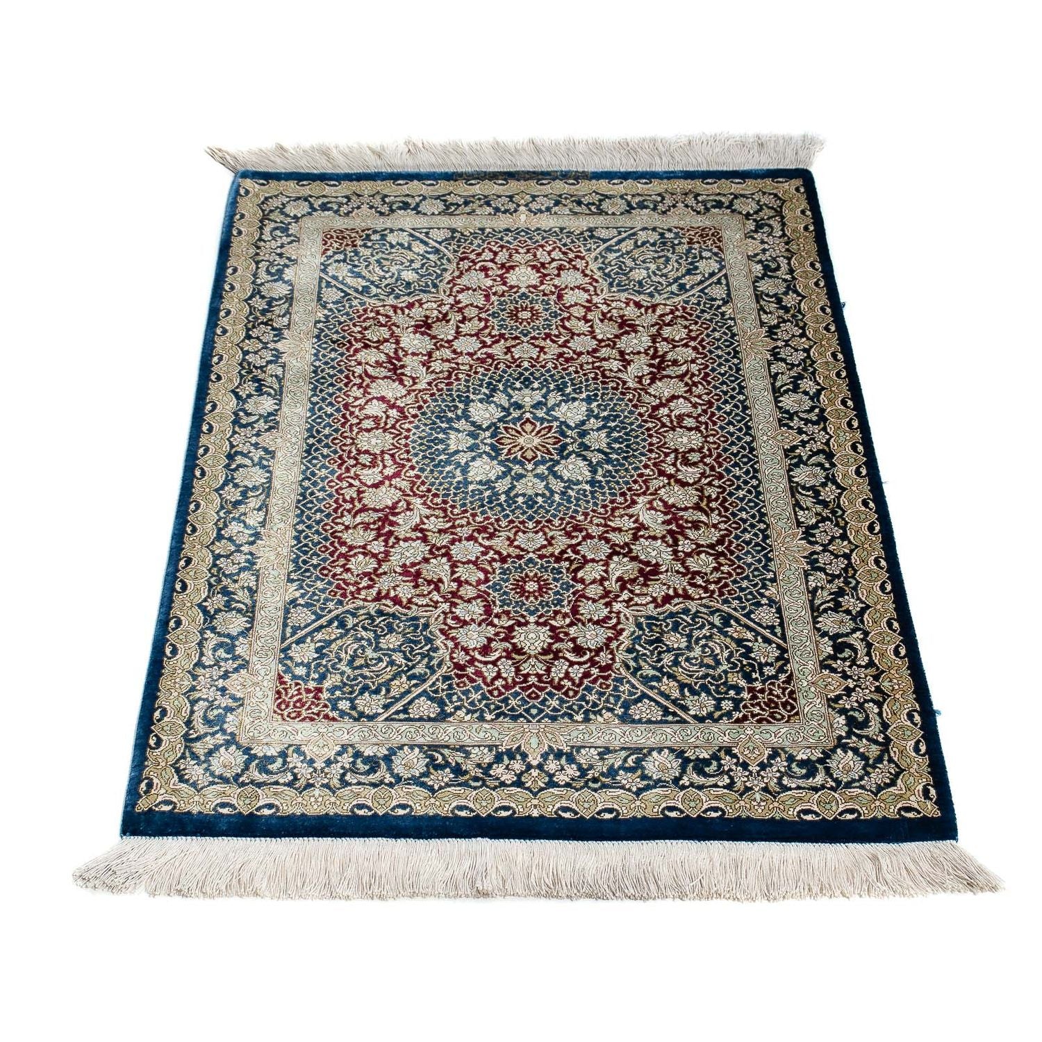 Tapis persan - Ghom - 92 x 61 cm - bleu foncé