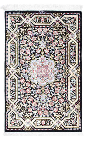 Tapis persan - Ghom - 124 x 79 cm - bleu foncé