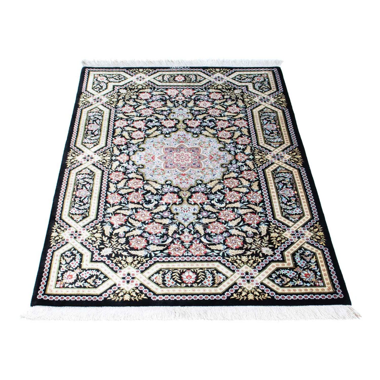 Tapis persan - Ghom - 124 x 79 cm - bleu foncé