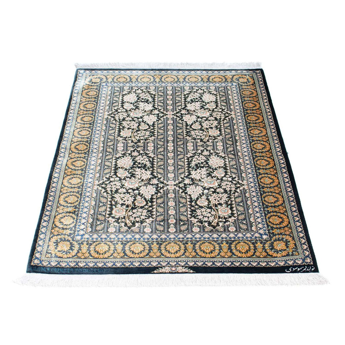 Tapis persan - Ghom - 118 x 80 cm - bleu foncé