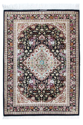 Tapis persan - Ghom - 114 x 80 cm - bleu foncé