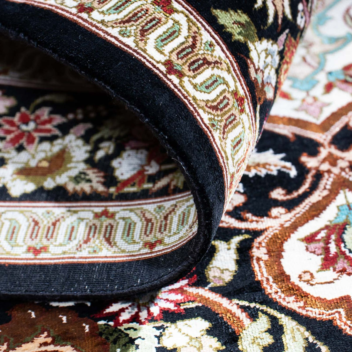 Tapis persan - Ghom - 114 x 80 cm - bleu foncé