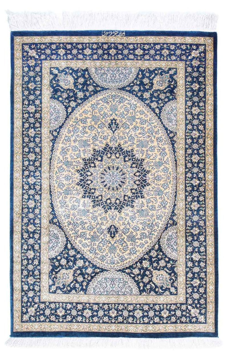 Tapis persan - Ghom - 111 x 73 cm - bleu