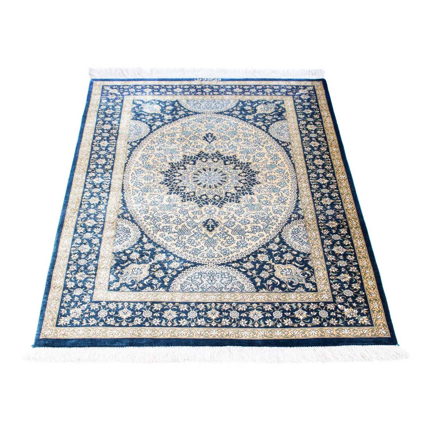 Tapis persan - Ghom - 111 x 73 cm - bleu