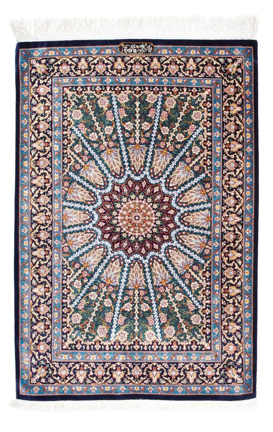 Tapis persan - Ghom - 121 x 81 cm - bleu foncé