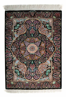 Tapis persan - Ghom - 85 x 61 cm - bleu foncé