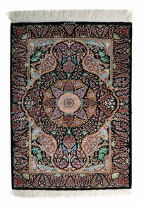 Tapis persan - Ghom - 85 x 61 cm - bleu foncé