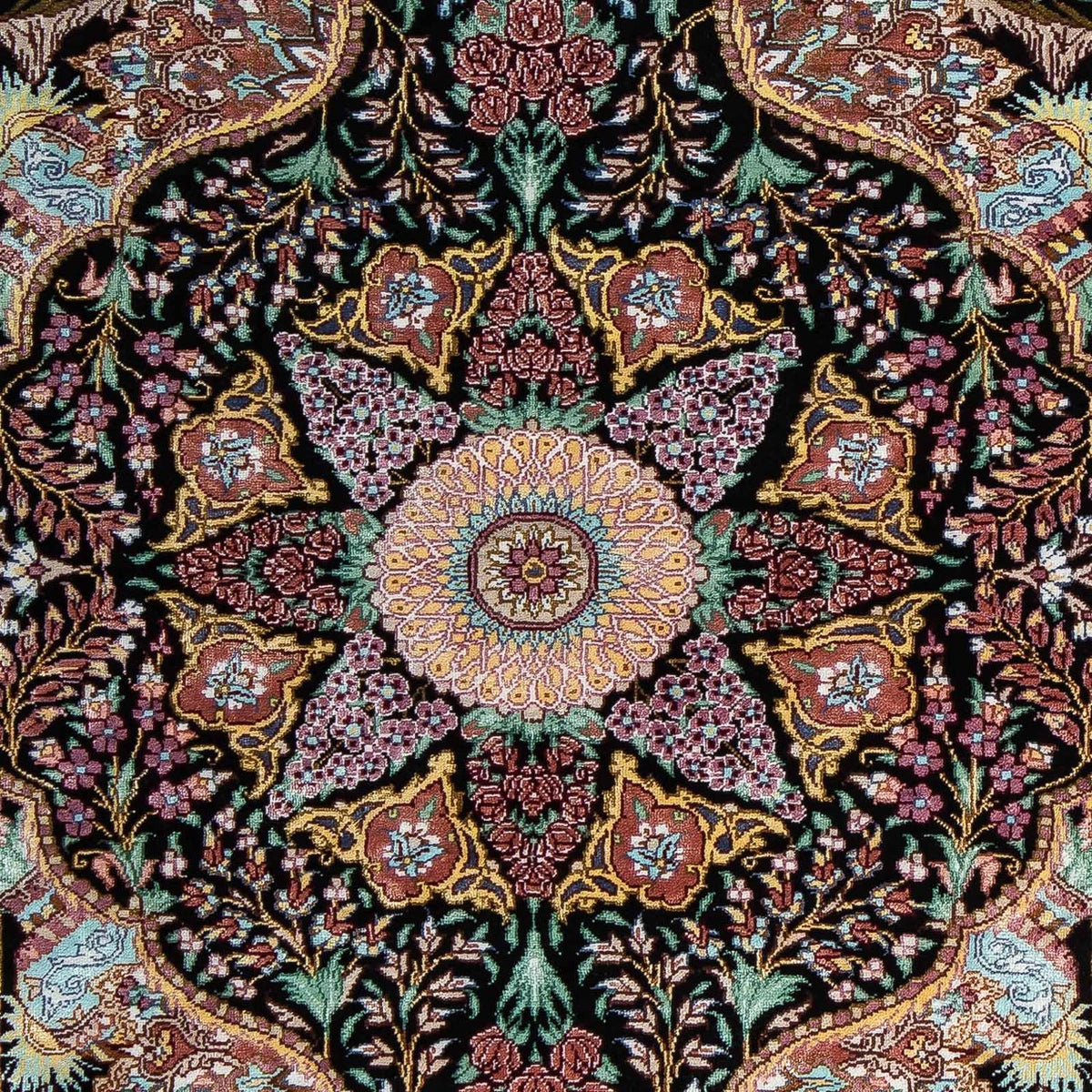 Tapis persan - Ghom - 85 x 61 cm - bleu foncé