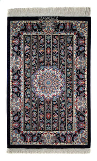 Tapis persan - Ghom - 98 x 61 cm - bleu foncé