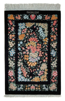 Tapis persan - Ghom - 89 x 60 cm - bleu foncé