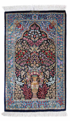 Tapis persan - Ghom - 96 x 57 cm - bleu foncé