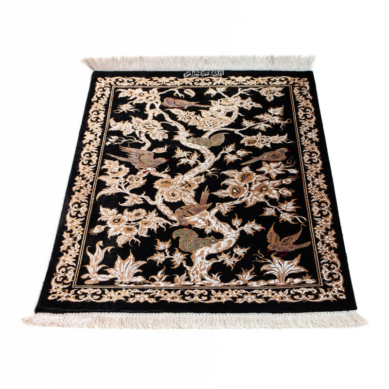 Tapis persan - Ghom - 87 x 57 cm - bleu foncé