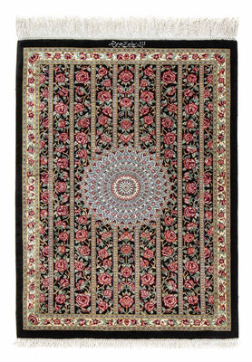 Tapis persan - Ghom - 78 x 57 cm - bleu foncé
