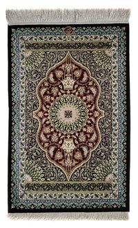 Tapis persan - Ghom - 94 x 58 cm - bleu foncé