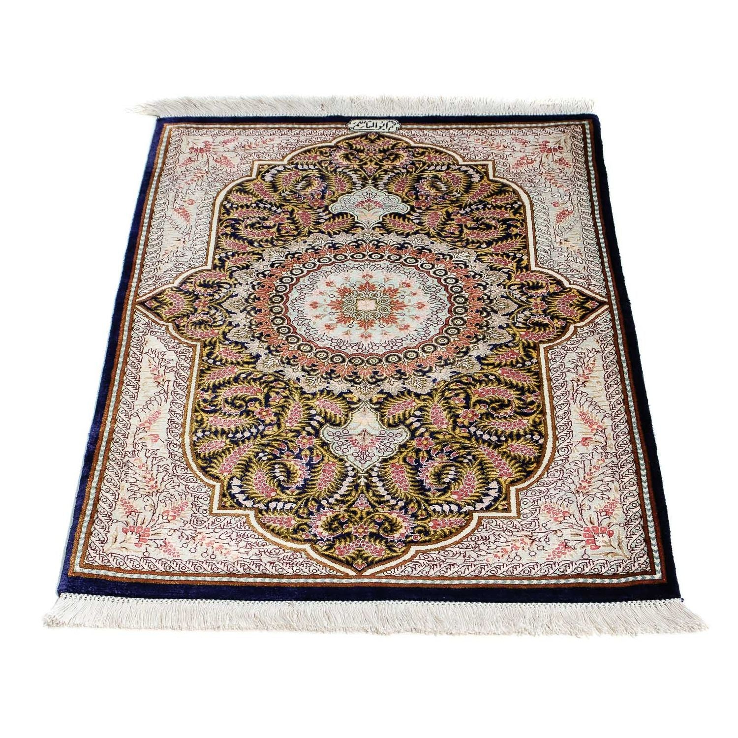 Tapis persan - Ghom - 93 x 59 cm - bleu foncé