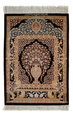 Tapis persan - Ghom - 90 x 61 cm - bleu foncé