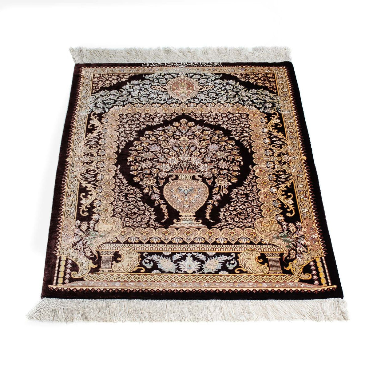 Tapis persan - Ghom - 90 x 61 cm - bleu foncé
