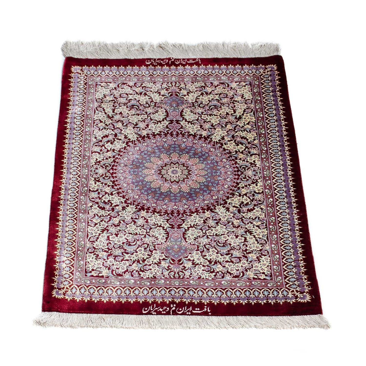 Tapis persan - Ghom - 101 x 59 cm - rouge foncé