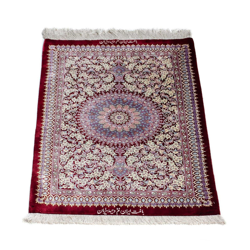 Tapis persan - Ghom - 101 x 59 cm - rouge foncé