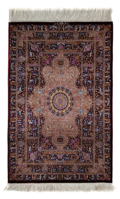 Tapis persan - Ghom - 90 x 62 cm - bleu foncé