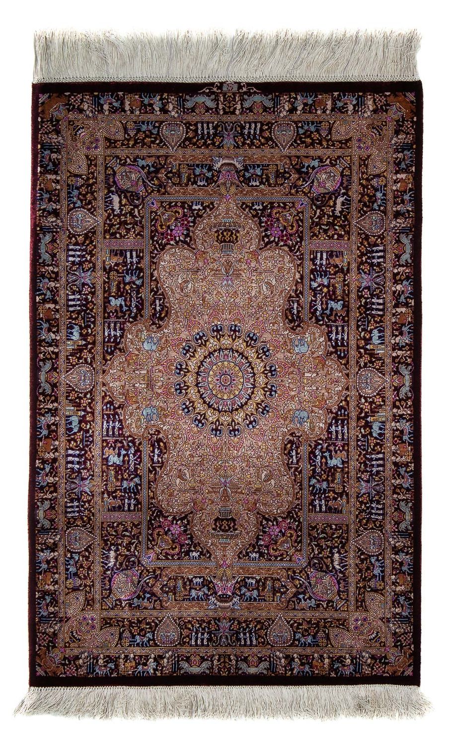 Tapis persan - Ghom - 90 x 62 cm - bleu foncé