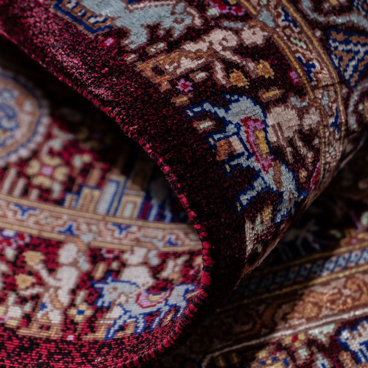 Tapis persan - Ghom - 90 x 62 cm - bleu foncé