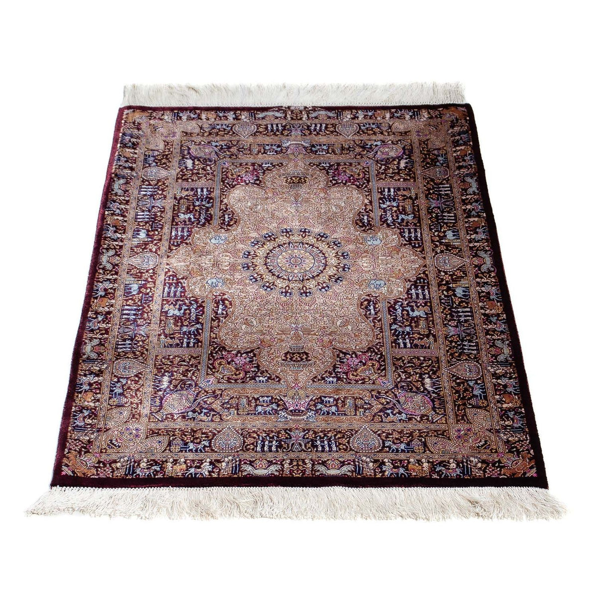 Tapis persan - Ghom - 90 x 62 cm - bleu foncé