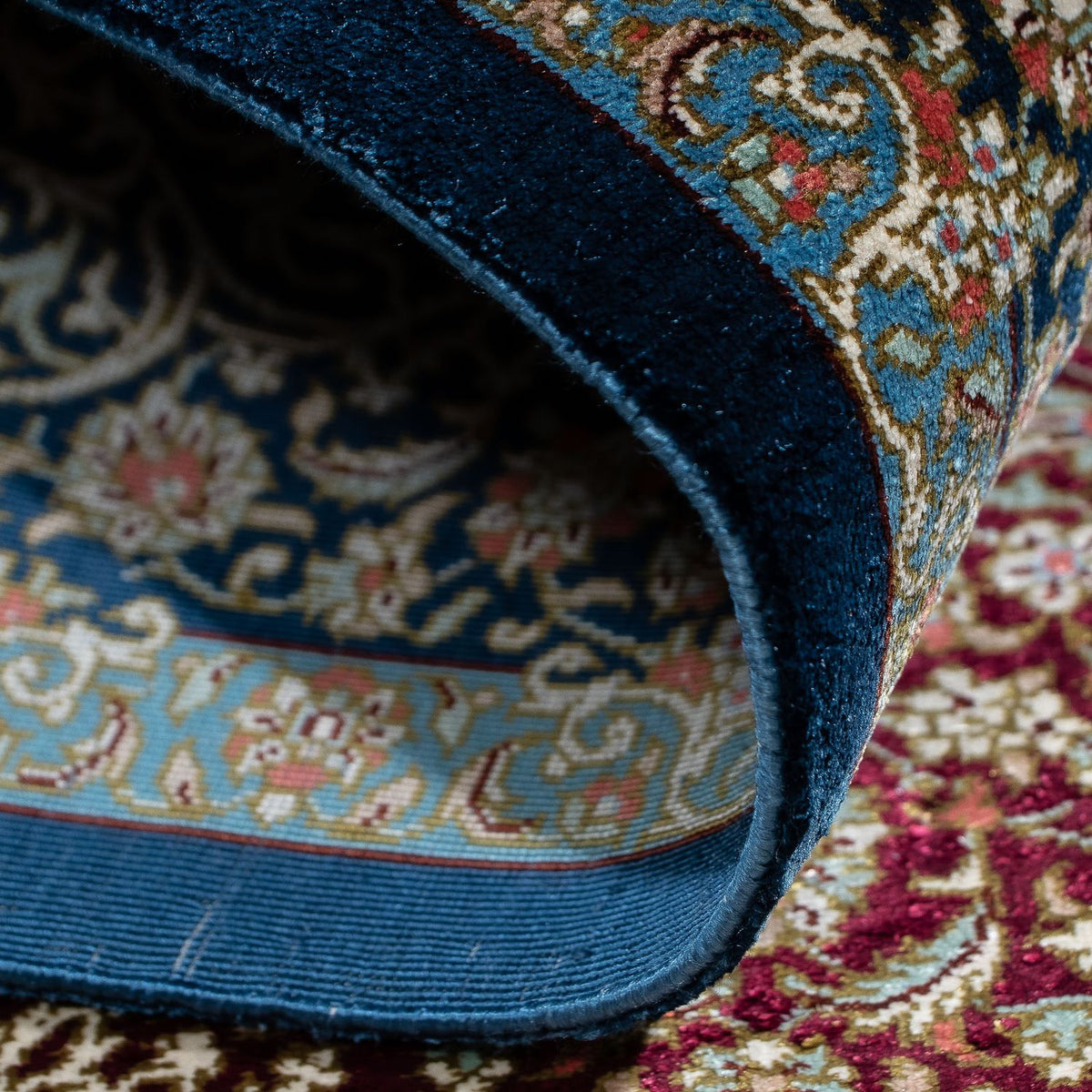 Tapis persan - Ghom - 89 x 59 cm - bleu foncé