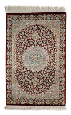 Tapis persan - Ghom - 88 x 57 cm - rouge foncé